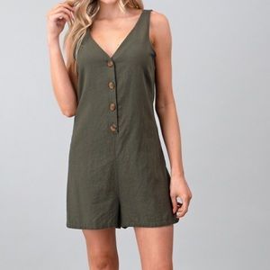 SALE Olive Green Linen Button Up Romper
